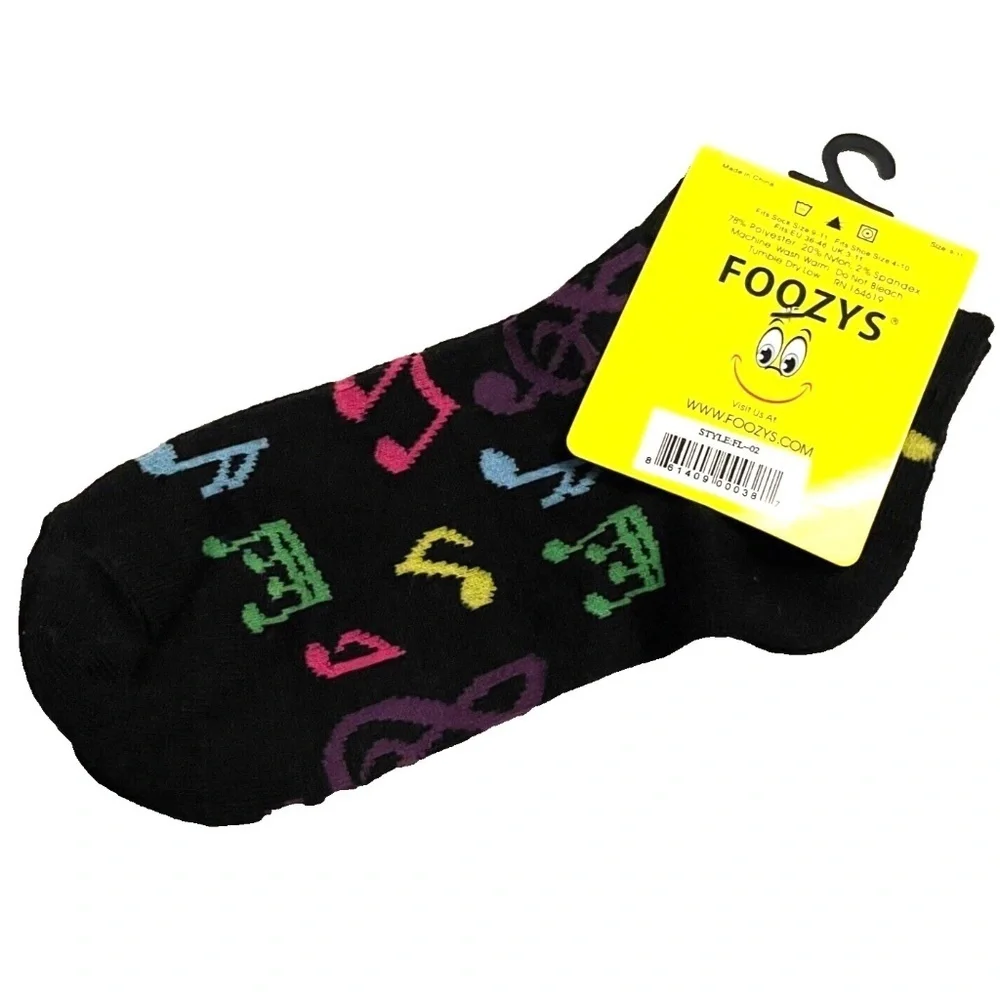 Foozys Women's Ankle Socks: Musical Notes; Black; Women's Size 9-11‎